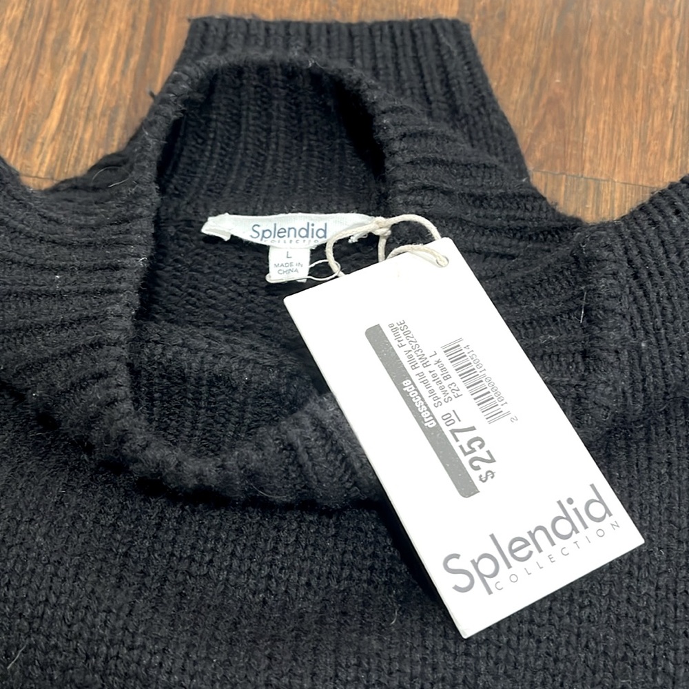 NWT SPLENDID - Riley Fringe Sweater - Black - Size Large - Picture 11 of 12